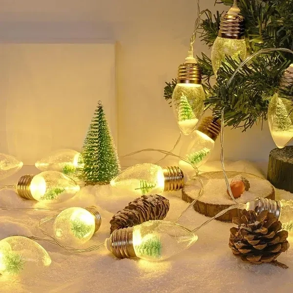 Christmas Tree Snow Globe String Lights, 10 LED Clear Bulbs Christmas Tree String Lights