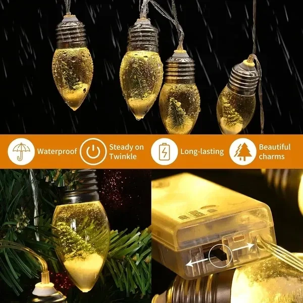 Christmas Tree Snow Globe String Lights, 10 LED Clear Bulbs Christmas Tree String Lights