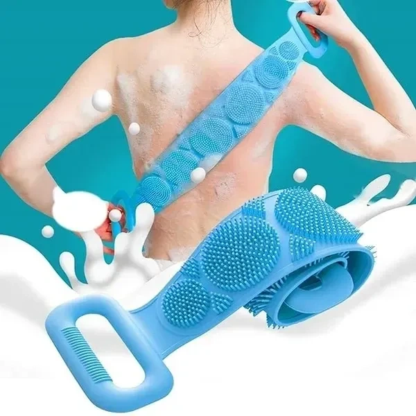 Silicone Body Back Scrubber Belt With Double Side Bathing Brush for Skin Deep Cleaning Massage Multi-Color - K P CREW