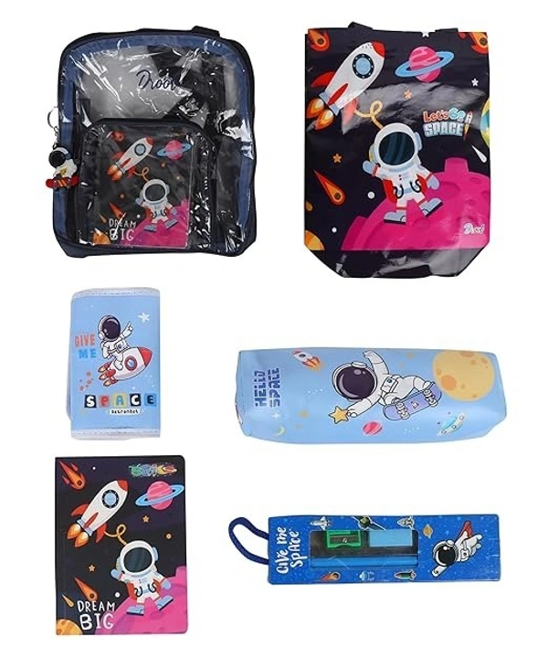 Clear Bag Stationery Kit | Combination of 12 Stationery Items | Travel Friendly Back Pack Bag | Ideal for Kids Gifting