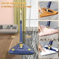 COFENDY 360° Rotatable Adjustable Triangle Cleaning Mop with Stainless Steel Long Handle Push-Pull Squeezing Cleaning Mop Dry & Wet Mop Floor Windows Ceiling
