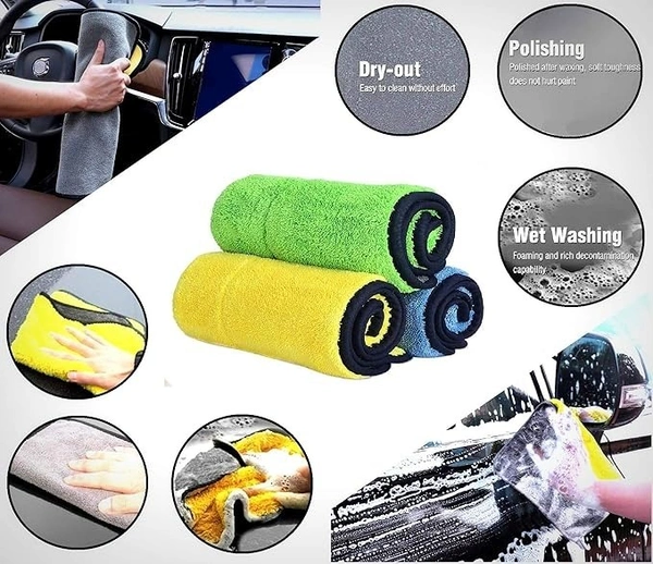 Auto Hub Heavy Microfiber Cloth for Car Cleaning and Detailing, Double Sided, Extra Thick Plush Microfiber Cloth, Lint-Free, 800 GSM (Size 40cm x 40cm)/Pack of 3, Color: Blue, Yellow, Green