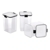 Haven&Hearth Airtight Kitchen Storage Container Set with Lock, 1100ml Square Plastic Jars, BPA-Free, Unbreakable Pantry Organizers for Dry Food, Snacks & Spices – Stackable, Transparent, Set of 6