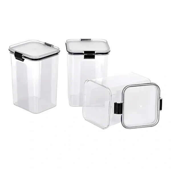 Haven&Hearth Airtight Kitchen Storage Container Set with Lock, 1100ml Square Plastic Jars, BPA-Free, Unbreakable Pantry Organizers for Dry Food, Snacks & Spices – Stackable, Transparent, Set of 6
