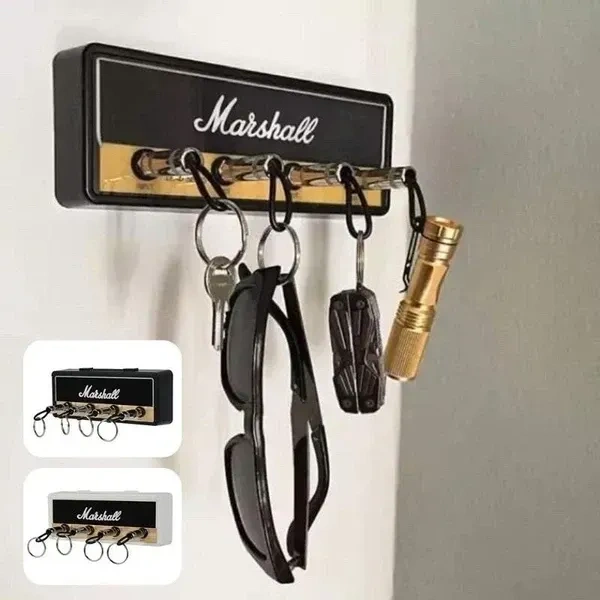 Nyrwana Delivering Smiles In Inida Metal Wall Mounted Key Holder Hooks, 4Pcs Amp Keychains Home Storage Organization Keychain Guitar Plug Hanger (Black)