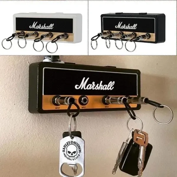 Nyrwana Delivering Smiles In Inida Metal Wall Mounted Key Holder Hooks, 4Pcs Amp Keychains Home Storage Organization Keychain Guitar Plug Hanger (Black)