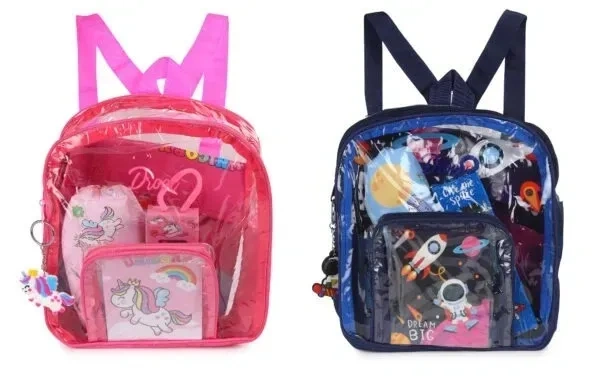 Clear Bag Stationery Kit | Combination of 12 Stationery Items | Travel Friendly Back Pack Bag | Ideal for Kids Gifting