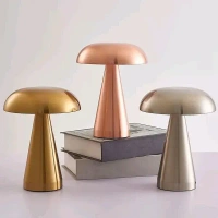 Prokitchen Mushroom Shape Portable LED Table Lamp 3-Colour Changing USB Rechargeable Metal Night Light Lamp | for Bedroom, Bedside, Living Room, Home Decoration, Restaurant Bar - Metal (Gold)