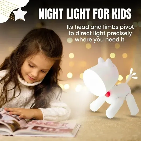Smartsters Rechargeable Cordless Led Night Light for Kids | Bed and Table Lamp | 2 Brightness Level | Toggle Switch on Tail | Woof Woof | Frosty White