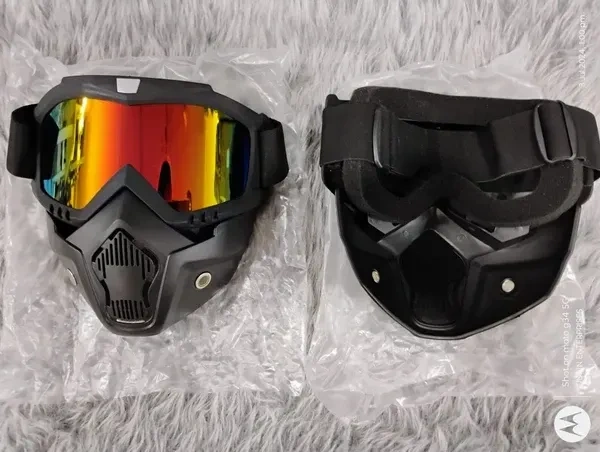 SPITEN Motorcycle Goggle mask Anti Scratch UV Protective Face Mask, Bike Riding Goggles Mask with Detachable Face Mask, Adjustable Elastic Strap Goggles Mask for Helmet - Rainbow Visor