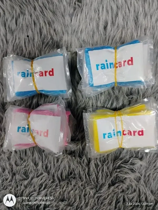 Foliam Unisex Disposable Rain Card for Emergency Use Waterproof with Smallest Pocket Size| Easy to Carry & and Reusable 2 3 time wear Thin Plastic Multi Color Free Size (10 pc)