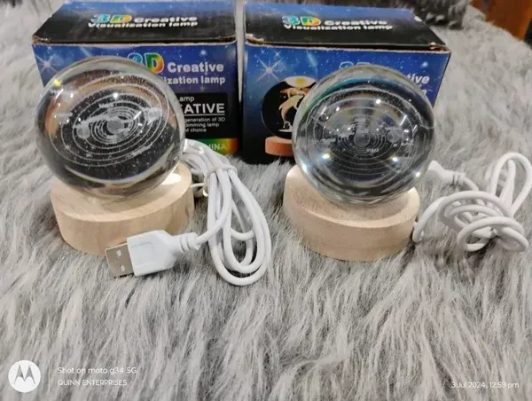 HOLMI Crystal Ball Lamp for Home Decoration I 3D Solar System I Crystal Ball Night Light I Star Light Ball I Universe Ocean Light Lamp with USB Powered I Wooden Base Galaxy Glass Ball with LED Base