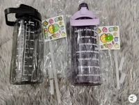 JNT 2L Capacity Belt Straw Transparent Motivational Water Bottle for Office, School, College & Gym Time Marker Leak Proof & Break-Proof BPA-Free (Multi)