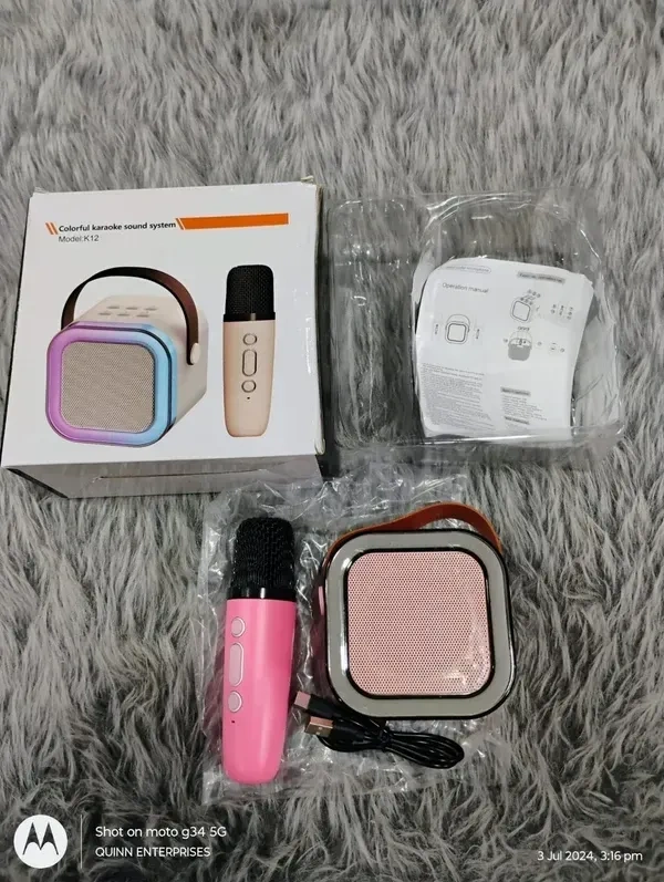 Karaoke Speaker with Mini Portable Blue-Tooth Wireless Microphone and Dynamic Lights Birthday Gift – Model K12 Excellent Toy for Kids 2 3 4 5 6 Year
