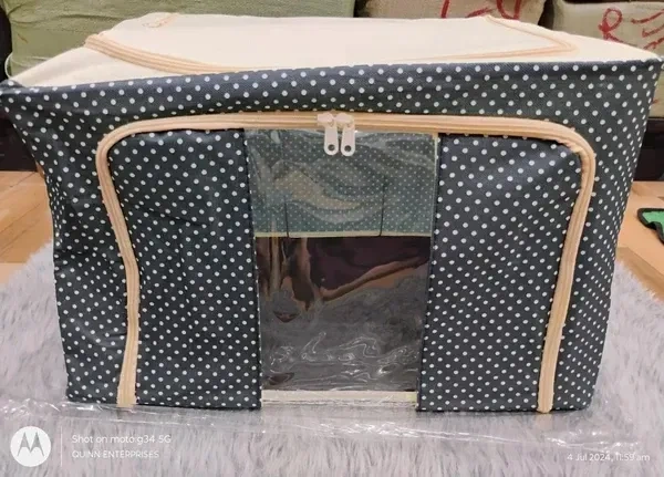66 litres Foldable Oxford Cloth Storage Bags Box Organisers with Steel Frame for Comforter, Bedding, Clothes Anti dust, Moisture Proof Storage Box with Clear Window