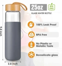 550 ML Borosilicate Glass Water Bottle with Bamboo Lid and Silicone Sleeve - BPA-Free