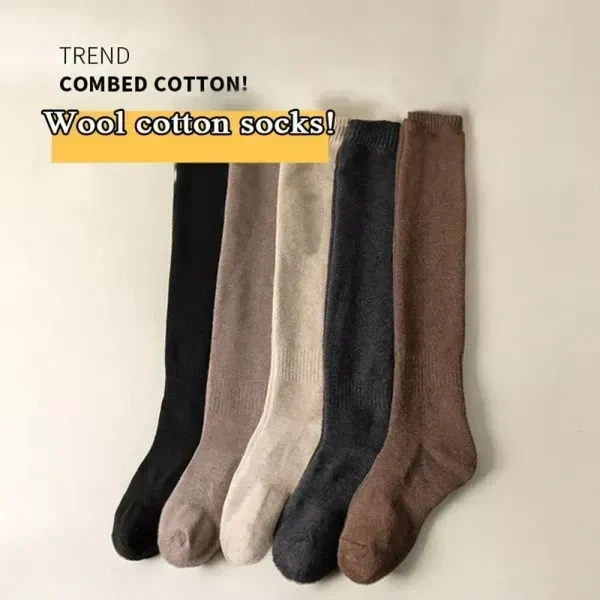 HELIMIX Wool Warm Thigh High Socks Extra Long Cotton Women Socks Thigh High Socks Extra Long Knit Leg Boot Stockings Leg Thermal Woolen for Women Winter Wear Knee Length Leg Warmers (ONLY BLACK)