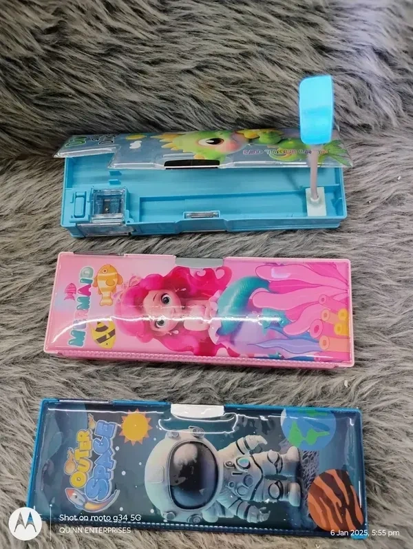 plutofit Multipurpose Magnetic Pencil Box with LED Lamp Light & 2 Side Compartment for Kids School Supplies, (Girls)