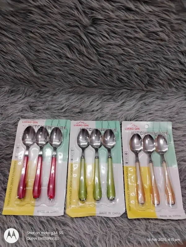 3 pc set Spoons Set Dining Table Marble Look Ceramic Design Abs Dinner Spoon Stainless Steel Table Spoon Set