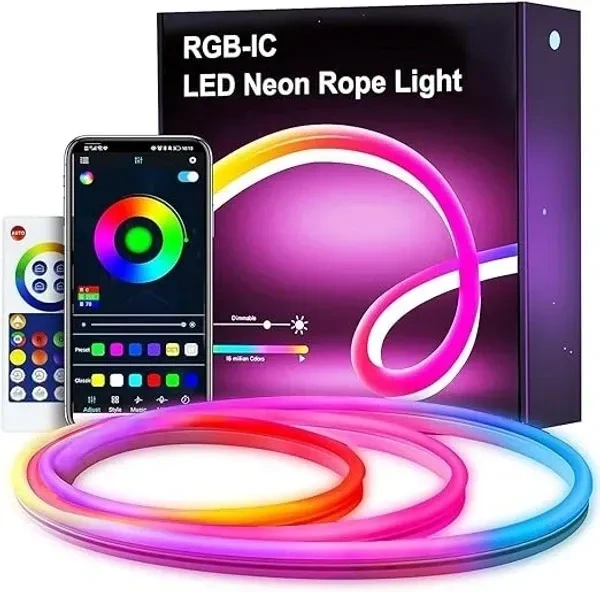Gesto 5 Meter Smart Neon Strip Lights with Adaptor – Remote and Mobile App Controlled,Music Sync RGB Lights with Alexa,Google | Multicolor LED Lights for Home Decoration,Diwali Decoration,PC,Gaming