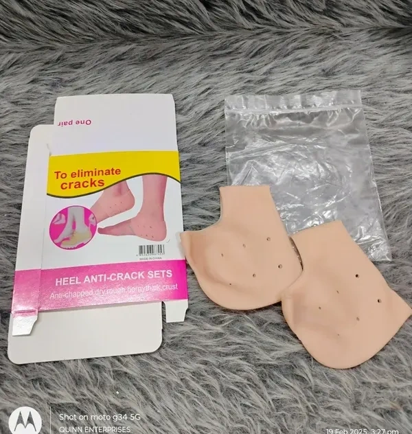 Anti Heal Crack Silicone Gel Heel Pad Socks for Pain Relief - 1 Pair (Beige, Free Size)