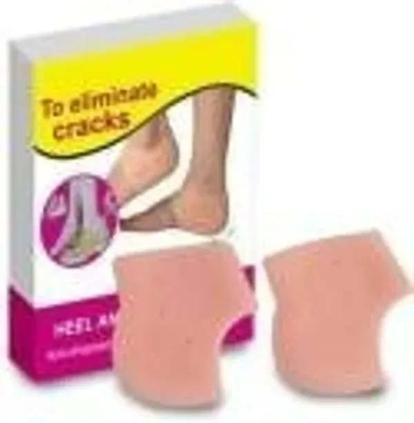 Anti Heal Crack Silicone Gel Heel Pad Socks for Pain Relief - 1 Pair (Beige, Free Size)