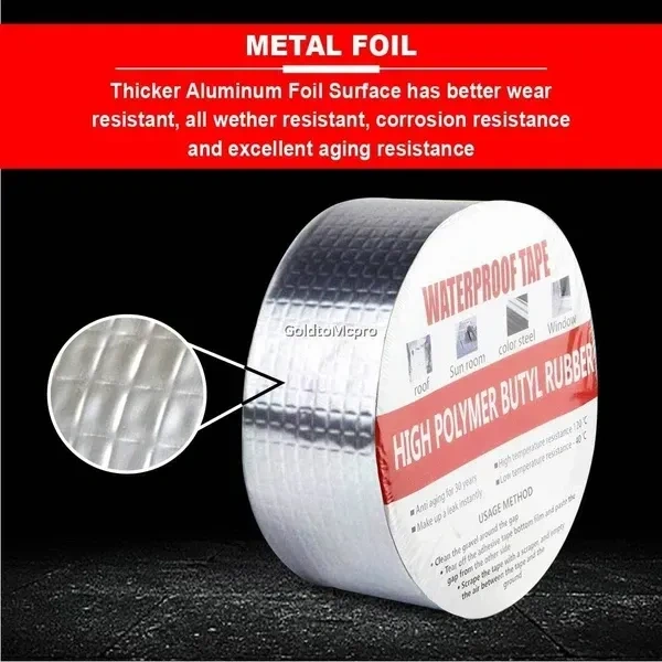 HONOLY Leakage Repair Waterproof Tape for Pipe Leakage Roof Water Leakage Solution Aluminium Foil Tape Waterproof Adhesive Tape Sealing Duct Rubber Tape for Leakage (5CM*5M (Pack Of 1))
