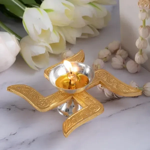 Brass Swastik Diya for Pooja | Diwali Pooja Decoration | Brass Diya for Pooja | Akhand Diya I Corporate Gifts for Diwali