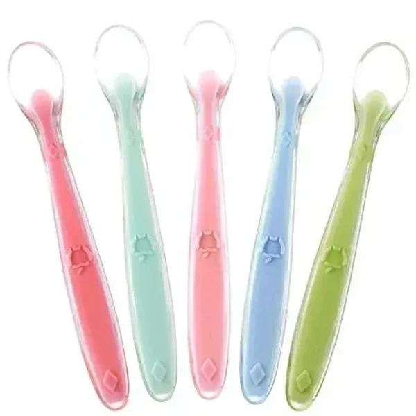 GUCHIGU Baby Feeding Spoon Set, Soft Silicone Tip Weaning Silicone for Newborn Toddlers Children and Infants Great Gift Set Gum-Friendly First Stage (2 Pcs, Pink)