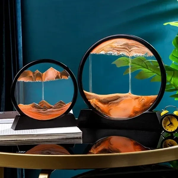 7inch Moving Sand Art Picture Glass Liquid Painting 3D Natural Landscape showpieces for Home Decor Antique Gifts for Kids Office Desktop Decoration
