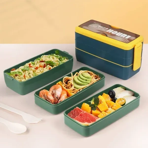 Bento Box Lunch Box, 3-In-1 Compartment Containers - Wheat Straw, Leakproof Eco-Friendly Stackable Bento Lunch Box Meal Prep