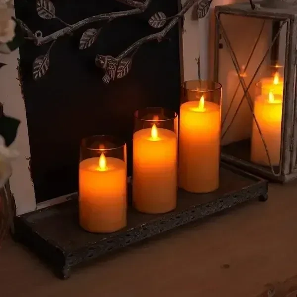 3 Pcs Flameless Led Tea Light Candle for Home Decor,Gifting,Christmas,House,Light for Balcony, Room,Wedding,Birthday Decorative Candles Valentine