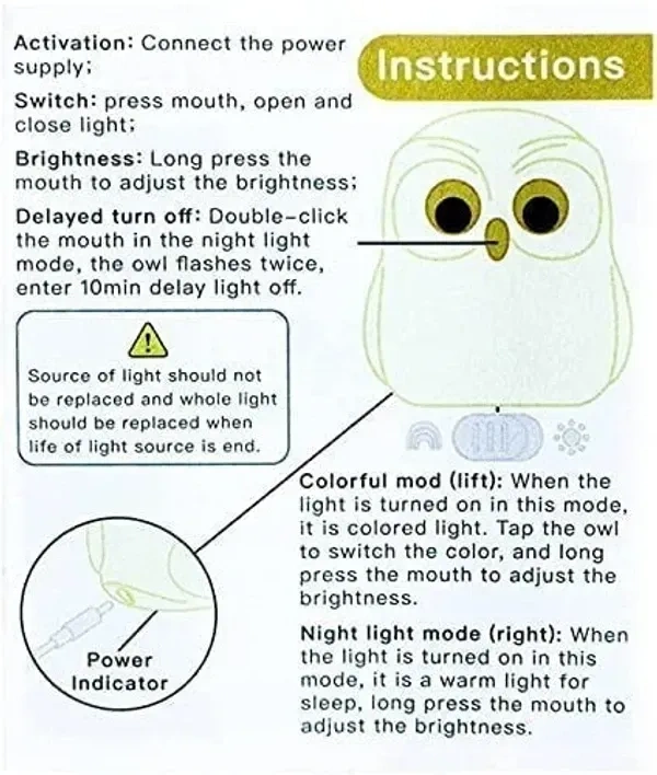 NIRVITTHAL Night Lamp for Bedroom, Touch Silicone Lamp, 7 Colour Changing Light for Kid Bedroom, USB Rechargeable, Diwali Lights for Decoration (Owl)