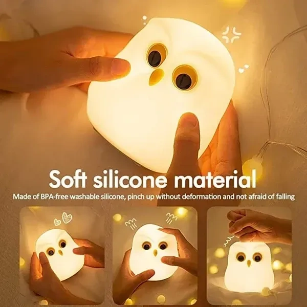NIRVITTHAL Night Lamp for Bedroom, Touch Silicone Lamp, 7 Colour Changing Light for Kid Bedroom, USB Rechargeable, Diwali Lights for Decoration (Owl)