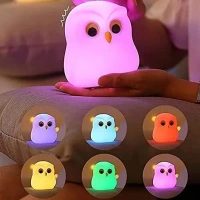NIRVITTHAL Night Lamp for Bedroom, Touch Silicone Lamp, 7 Colour Changing Light for Kid Bedroom, USB Rechargeable, Diwali Lights for Decoration (Owl)
