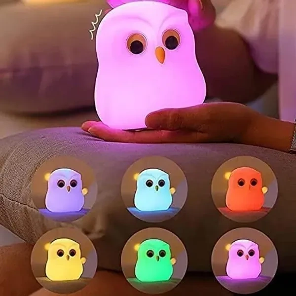 NIRVITTHAL Night Lamp for Bedroom, Touch Silicone Lamp, 7 Colour Changing Light for Kid Bedroom, USB Rechargeable, Diwali Lights for Decoration (Owl)