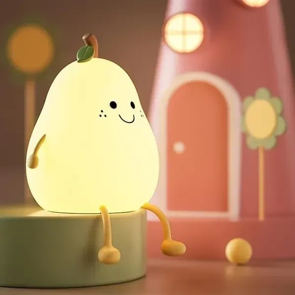 MUID Pear Night Light For Kids Silicone Cute Lamp Nightstand Dimmable Bedroom Baby Fruit Nightlight Kawaii Bedside Room (Pear Lampled)