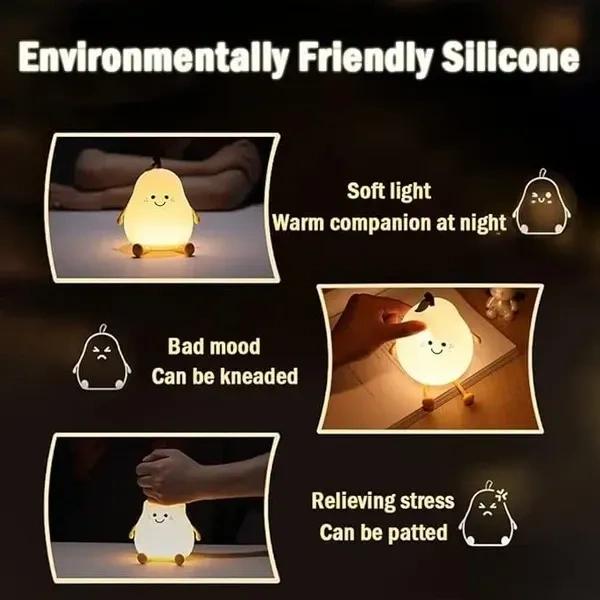 MUID Pear Night Light For Kids Silicone Cute Lamp Nightstand Dimmable Bedroom Baby Fruit Nightlight Kawaii Bedside Room (Pear Lampled)