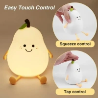 MUID Pear Night Light For Kids Silicone Cute Lamp Nightstand Dimmable Bedroom Baby Fruit Nightlight Kawaii Bedside Room (Pear Lampled)