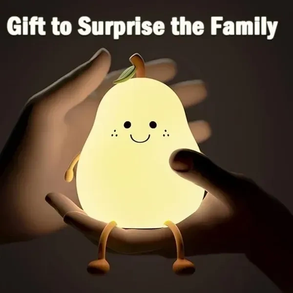MUID Pear Night Light For Kids Silicone Cute Lamp Nightstand Dimmable Bedroom Baby Fruit Nightlight Kawaii Bedside Room (Pear Lampled)