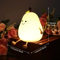 MUID Pear Night Light For Kids Silicone Cute Lamp Nightstand Dimmable Bedroom Baby Fruit Nightlight Kawaii Bedside Room (Pear Lampled)