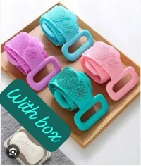 Silicone Body Back Scrubber Belt With Double Side Bathing Brush for Skin Deep Cleaning Massage Multi-Color - K P CREW