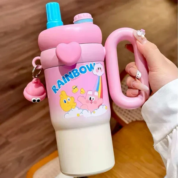 Hot & Cold Rainbow Sip Tumbler with Straw and Spout Lid 900 ml