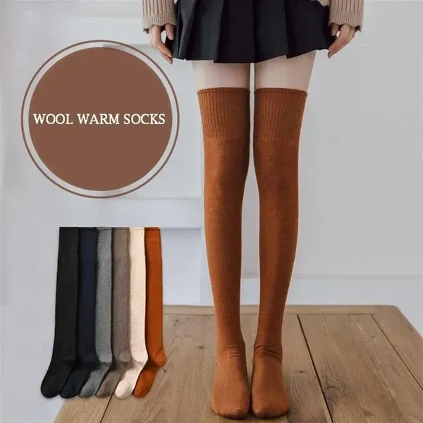HELIMIX Wool Warm Thigh High Socks Extra Long Cotton Women Socks Thigh High Socks Extra Long Knit Leg Boot Stockings Leg Thermal Woolen for Women Winter Wear Knee Length Leg Warmers (ONLY BLACK)