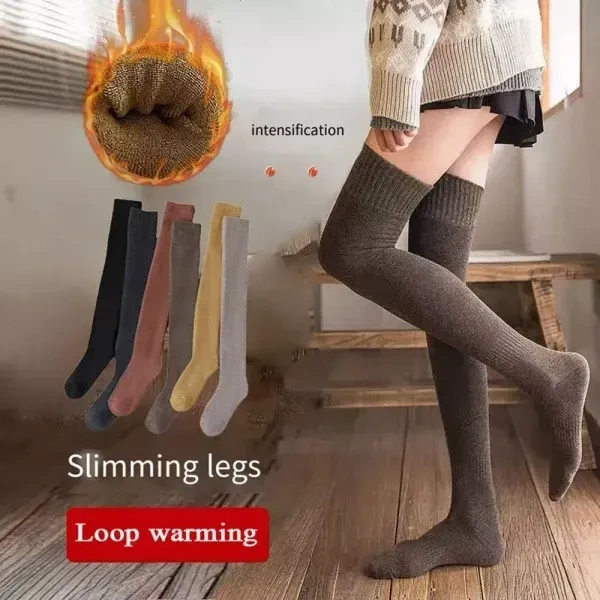 HELIMIX Wool Warm Thigh High Socks Extra Long Cotton Women Socks Thigh High Socks Extra Long Knit Leg Boot Stockings Leg Thermal Woolen for Women Winter Wear Knee Length Leg Warmers (ONLY BLACK)