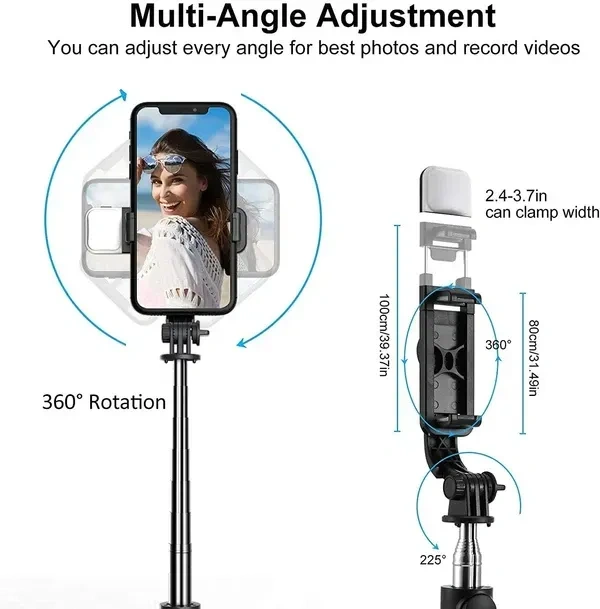 R1S-L Selfie Stick Mini LED Fill Light Tripod Selfie Stick 3 in 1 Multifunction Aluminium Selfie Stick for Vlogging/Photography/Videography for All Mobile Smartphones (Multicolor)
