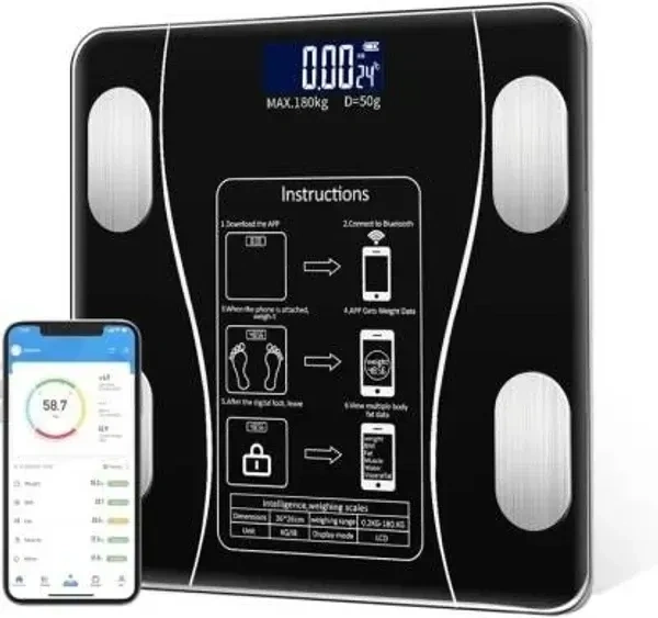 TLISMI Bluetooth Body Fat Scale BMI Scales Smart Wireless Digital Personal Bathroom Weight Scale Body Composition Analyzer Weighing Scale for Human Body (Bluetooth BMI New)
