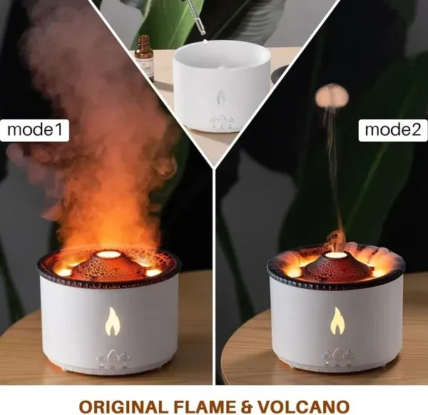 SHOPECOM Volcano Humidifier for Home, Flame Diffuser Atmosphere Light Humidifier Portable Noiseless Aroma Aromatherapy Machine, Auto Shut-Off, Essential Oil Diffuser for Large Room, Home, Office
