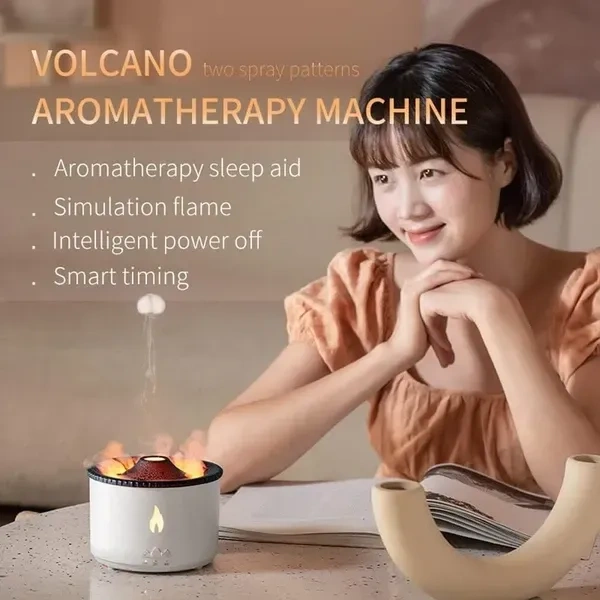 SHOPECOM Volcano Humidifier for Home, Flame Diffuser Atmosphere Light Humidifier Portable Noiseless Aroma Aromatherapy Machine, Auto Shut-Off, Essential Oil Diffuser for Large Room, Home, Office