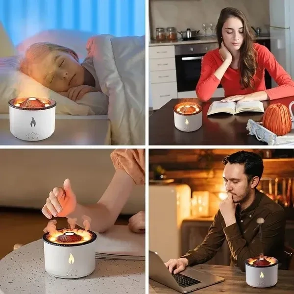 SHOPECOM Volcano Humidifier for Home, Flame Diffuser Atmosphere Light Humidifier Portable Noiseless Aroma Aromatherapy Machine, Auto Shut-Off, Essential Oil Diffuser for Large Room, Home, Office